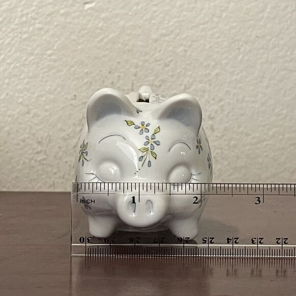 Vintage Piggy Bank With Stopper, Forget Me Not 1989 Hand Painted Signed - Picture 11 of 12